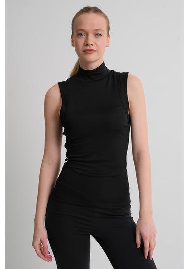 Alexandergardı Dik Yaka Kolsuz Kadın Bluz Siyah