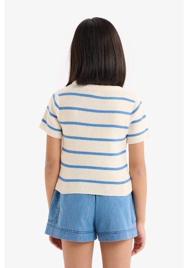 Defacto Kız Çocuk Cropped Fit Bisiklet Yaka Çizgili Kısa Kollu Kazak E4293a825smwt34 Beyaz