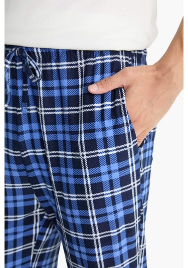 Defacto Regular Fit Cepli Polar Kareli Pijama Altı G2730ax25wnbe514 Mavi