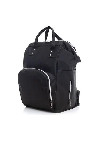 Anne Bebek Bakım Sırt Çantası Siyah Termos Bölmeli Siyah