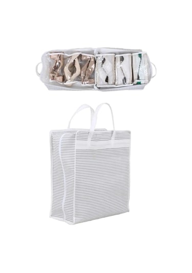 6 Bölmeli Seyahat Tipi Ayakkabı Hurcu Organizer Seyahat Eşya Saklama Çantası Plaj Çantası Organizer Gri