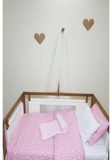 70X130 Lastikli Renforce Bebek Çarşaf Takımı-Pembe Yıldızlı