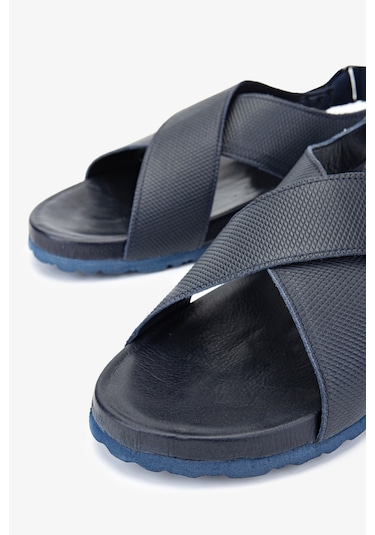 Valmenti Nia Erkek Lacivert Tekstil Deri Duz Sandalet 60 9577 Erk Sndlt Y24 Lacivert