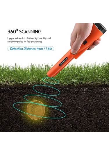 Pazly Su Geçirmez El Tipi Metal Dedektörü - Tek Tuşla Kullanım, 4cm Tespit Mesafesi, Titreşimli Alarm