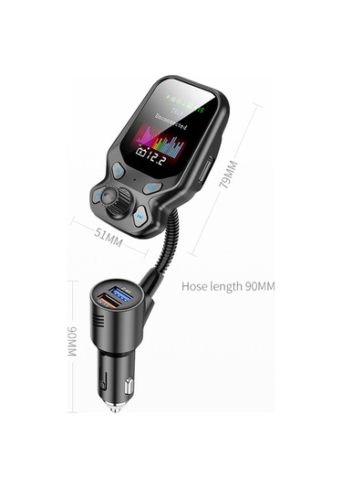 T819 Renkli Ekran Araba Bluetooth 5.0 Mp3 Fm Verici