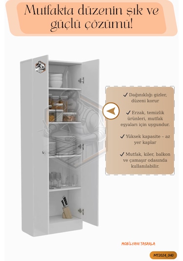 Tamamı Mdf 2 Kapaklı 5 Raflı Beyaz Boy Kiler Dolabı/erzak Dolabı