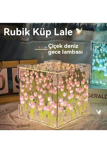 Çiçek Rubik Küp Lale Üç Boyutlu Gece Lambası
