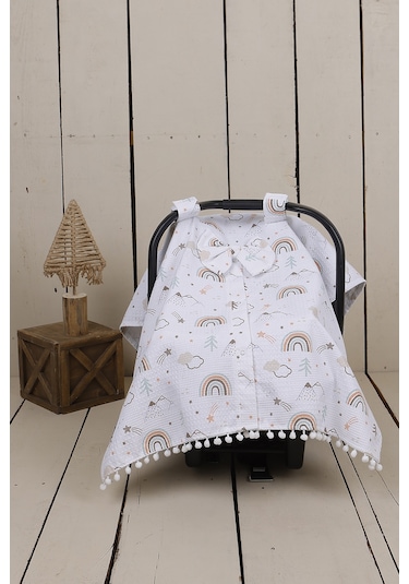 2'li Ponponlu Bebek Puset Örtüsü Puset Minderi Ortopedik Bel Destekli