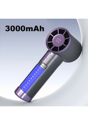 Mini Taşınabilir El Fanı 100 Hızı Turbo Masaüstü Fan Led Ekran İle Usb Pil Sey Whıte
