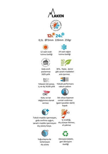 Laken Çelik 18/8 Futura Termos Sise 0.50L Çelik Lkte5 Std-Tek Renk
