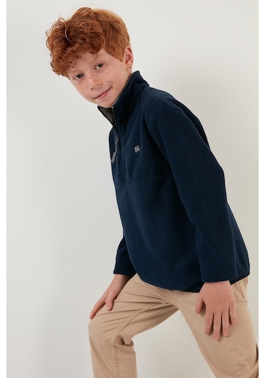 Lela Yumuşak Dokulu Fermuarlı Dik Yaka Şardonlu Kışlık Unisex Çocuk Polar 5905002 Lacivert