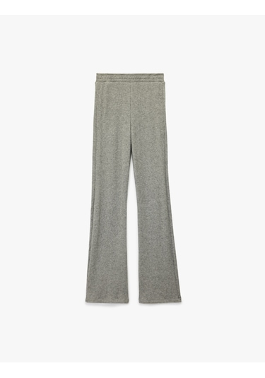 Koton Beli Lastikli Düz Bol Paça Dokulu Pantolon Gri Melanj 6wak40006ek Gri Melanj