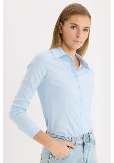 DeFacto Regular Fit Basic Düz Bengalin Uzun Kollu Gömlek I5278AZ25SPBE366 Mavi DeFacto Regular Fit Basic Düz Bengalin Uzun Kollu Gömlek I5278AZ25SPBE366 Mavi