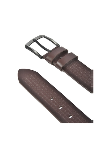 Deepsea Erkek Kahve Hakiki Manda Derisi Kot Kemeri 4,5 Cm Kare Desenli Spor Kot Kemeri 2402632 Kahve