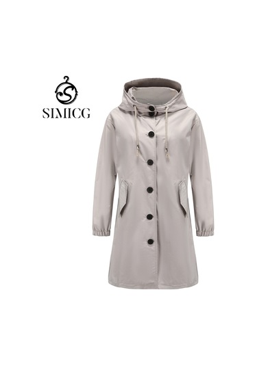 Sonbahar Ve Kışlık Kadın Kapüşonlu Rüzgarlık Günlük Ceket Gri