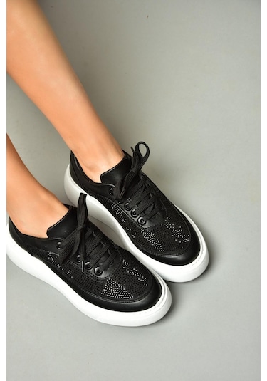Fox Shoes S274048509 Siyah Taşlı Kadın Spor Ayakkabı Sneakers Siyah