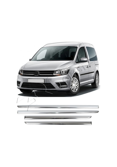 Volkswagen Caddy Uyumlu 2016-2019 Krom Yan Kapı Çıtası 4 Parça Paslanmaz Çelik