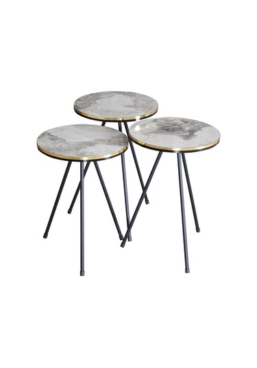 Orta Sehpa Kr Siyah Tel Ayak Çift Altın Bendir Siyah Mermer Desen