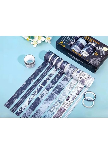 Dikdörtgen Vintage Washi Tape Bant Yapışkanlı Maskeleme Kağıdı Desenli Bant 20'li - Siyah Seri Bant 1