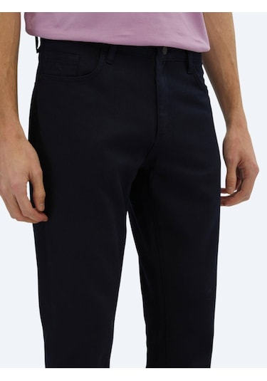 Lacivert Düz Dokuma Regular Fit Casual Pamuk Karışımlı Pantolon Lacivert