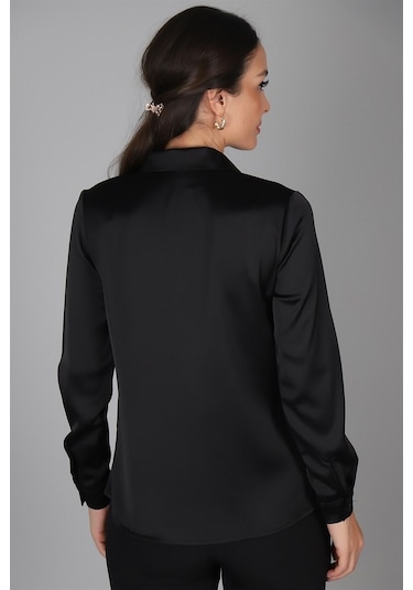Sweetness Kadın Siyah Saten Gömlek Siyah