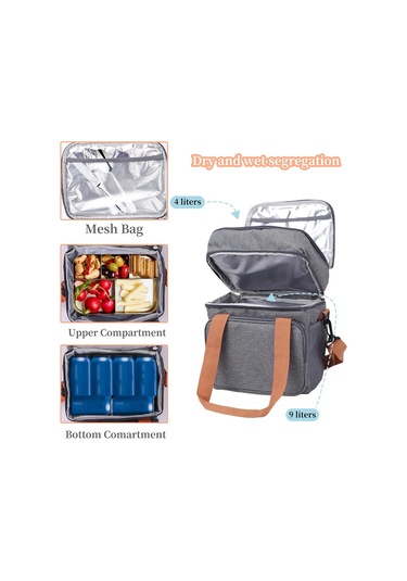 Büyük Öğle Yemeği Çantası 21 Kutu 13 L , Erkekler, Kadınlar, Yetişkinler İçin Çift Katlı Yalıtımlı Öğle Yemeği Soğutucu Çantası, Okul Ve Kamp İçin Su Geçirmez, Sızdırmaz Dayanıklı Soğutucu Çanta Çok Renkli