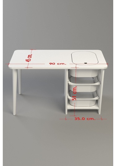 Çocuk Oyun Ve Aktivite Masası - 1 Tabure - Gri Sepetli Beyaz-gri Beyaz - Gri