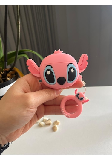 Apple Uyumlu AirPods Pro 3.nesil Sevimli Silikon Pembe Stitch Koruyucu Kılıf