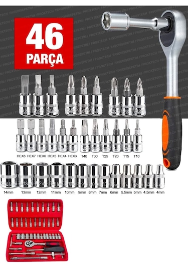 58 Parça 46mini Lokma Takımı Otomatik Cırcırlı 1/4" 12 Parça Komb