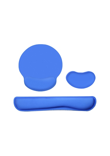 Skycity Ergonomik Klavye Bilek Destekli Mouse Pad Seti - Hafıza Köpüğü + Lastik Taban - Renk Seçenekli Mavi - 3 Parça Klavye Bilekliği + Mouse Bilekliği + Mouse Pad