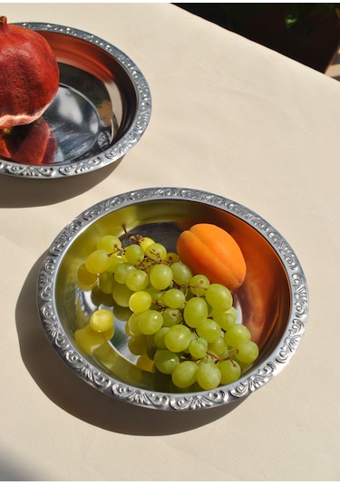 2 Adet Paslanmaz Çelik Salata Kasesi Meyve Çerez Çukur Kase-20 Cm