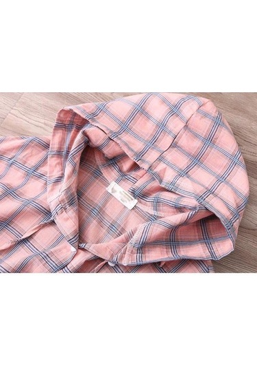 Pembe Güneş Koruyucu Gömlekler Kadın Kapşonlu Ekose Uzun Kollu Bol Üstler İnce Paltolar Hırkalar Pembe Pembe Güneş Koruyucu Gömlekler Kadın Kapşonlu Ekose Uzun Kollu Bol Üstler İnce Paltolar Hırkalar Pembe