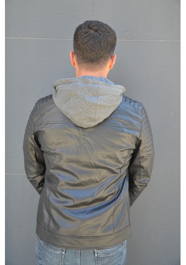 Prifaldi Erkek Kapüşonlu Deri Mont Siyah(554875697)