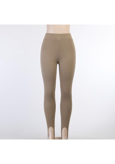 Novahub Haki Bej Nervürlü Örgü Tayt Kadın Yüksek Bel Pamuk Spor Temel Pantolon Rahat Bahar Yeni Tüm Maç Kadın Sıska Tayt Haki - M Haki