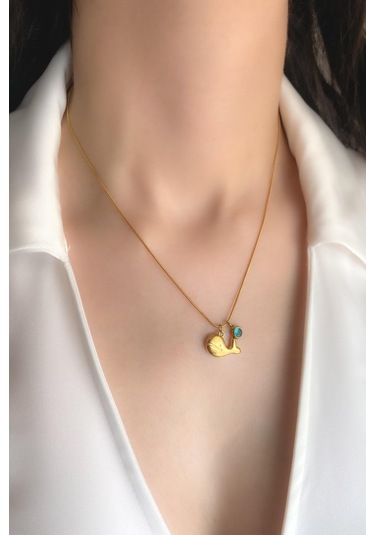 Kadın Çelik Kolye İp Zincir Mavi Zirkon Taş Balina Kolye Altın