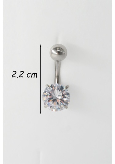 Kadın 316l Anti Alerjenik Topcuklu Oval Baget Zirkon Taşlı Göbek Piercing Gümüş