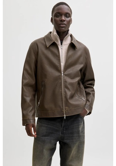 Jack & Jones Erkek Jjecasablanca Deri Ceket 12278839 Kahverengi Kahverengi