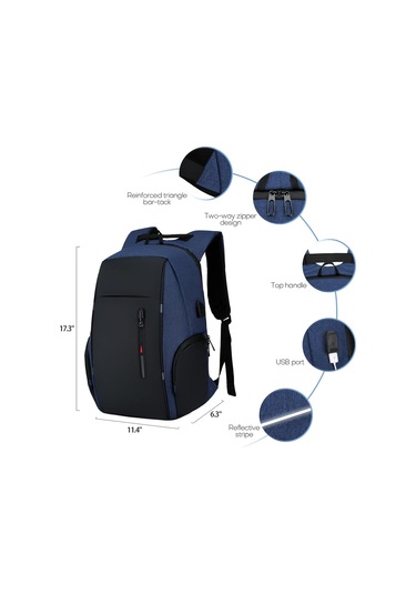 Maiyame Erkek İş Çantası 15.6" Laptop Taşıyıcı Usb Şarjlı Anti-hırsızlıklı Oxford Kumaş Reflektörlü Büyük Kapasite Sırt Çantası Mavi