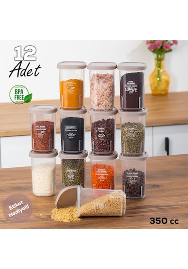 Porsima 1113 12'li Sızdırmaz Düz Kapaklı Baharatlık Seti Cappucci Cappucino
