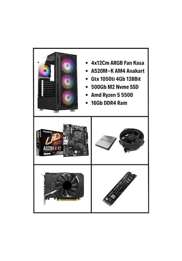 Ramtech Ecogaming V30 R5-5500 16 GB 500 GB SSD GTX1050Ti Masaüstü Oyuncu Bilgisayarı