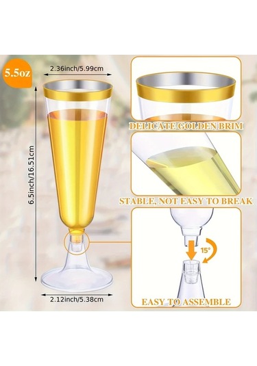 Willowhaven 50 Adet Altın Pullu Plastik Şampanya Bardakları Toplu Kokteyl Parti Bardakları
