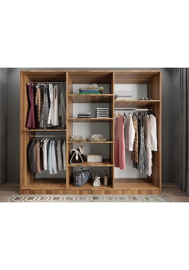 Alessi 6 Kapaklı Dolap Gardırop Ceviz - Montaj Dahil