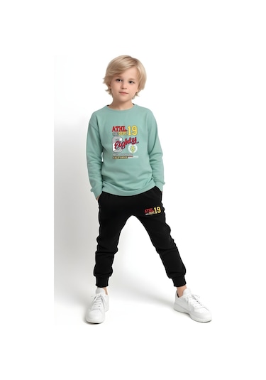 Fyk Kids 3'lü Erkek Çocuk Baskılı Yuvarlak Yaka Alt-üst Pijama Takımı Haki Yeşil