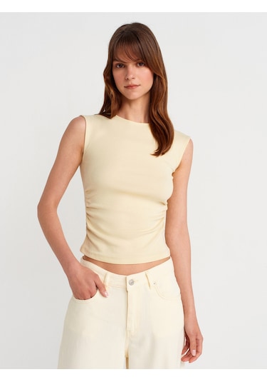 Dilvin 21054 Büzgülü Basic T-shirt-açık Sarı Açık Sarı
