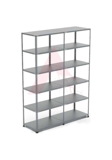 43x186x200 İkili Çelik Raf & 6 Katlı Seri Bağlantılı Depo Rafı Gri