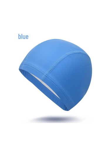 Uzun Saçlar İçin Kulak Korumalı Unisex Su Geçirmez Pu Yüzme Bonesi Mavi