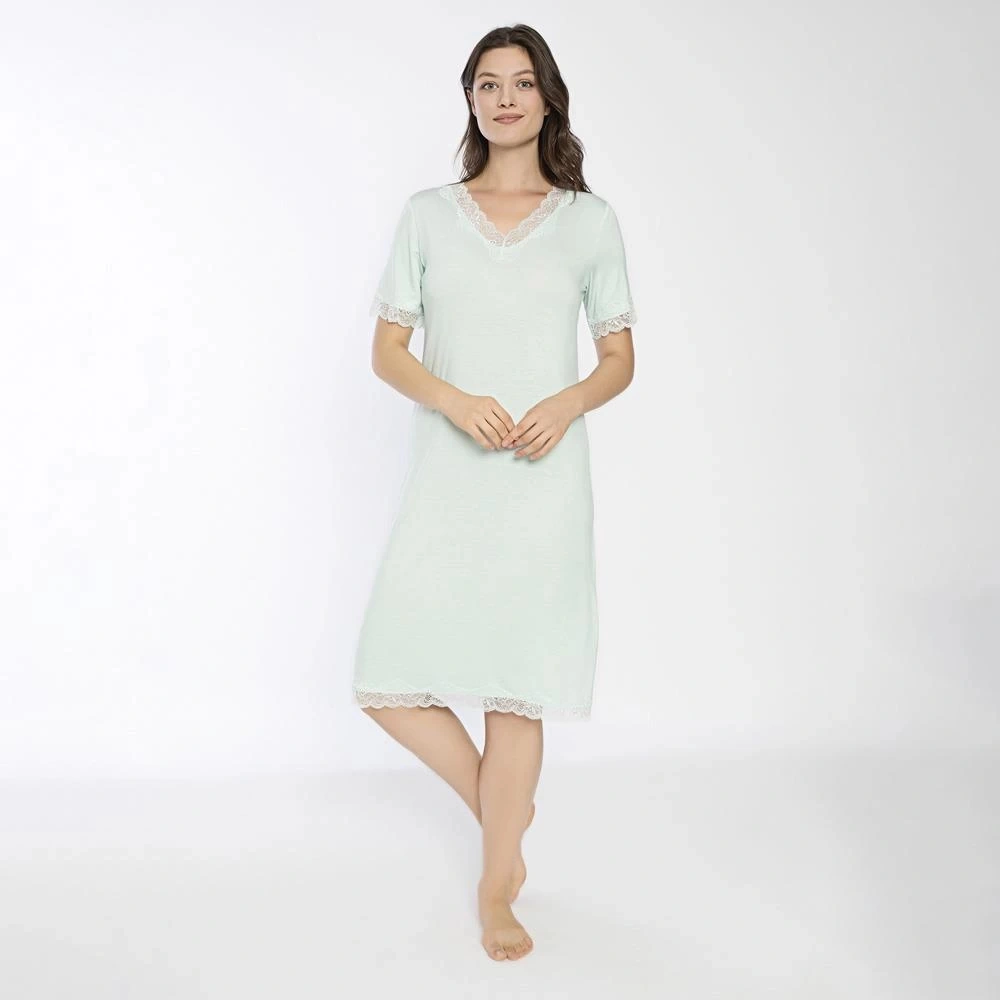 Confeo C840-706 Kadın Viskon Dantelli Kısakol Gecelik Su Yeşili