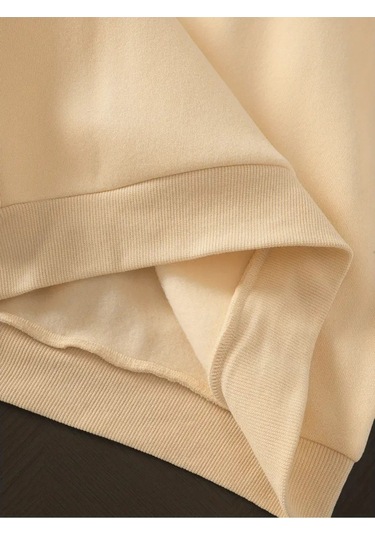 Kışlık Kapüşonlu Sweatshirt, Çocuk New York Manhattan Baskılı Bej