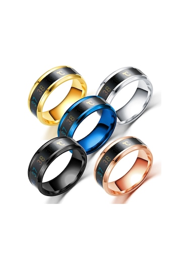 Sones Akıllı Sıcaklık Yüzüğü Paslanmaz Çelik Kişiselleştirilmiş Sıcaklık Göstergeli Çift Yüzük, Boyut: 10 Sarı