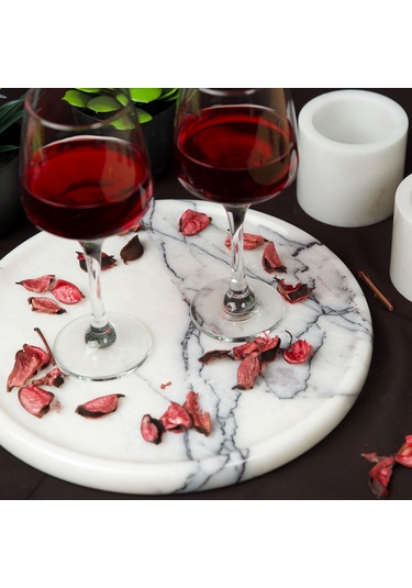 Bariere Yuvarlak Mermer Tepsi Gri-beyaz 1 Adet